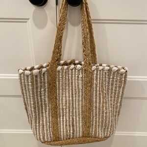 Stylish Tan and White Woven Tote Bag